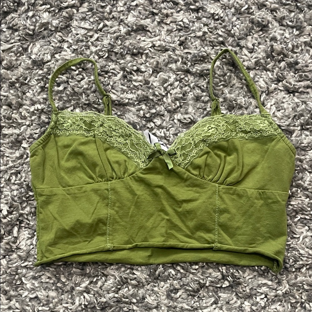 Princess Polly Green Lace Trim Tank Top